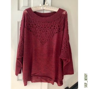 Free People Pointelle Stitch Boxy Sweater Size M